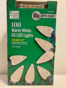 Home Accents Holiday 100 Super-Bright Warm White C6 LED Lights Green Wire - Picture 1 of 7