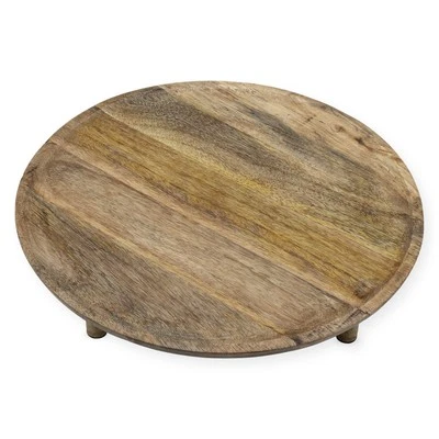 XL Mango Servier Platte mit 3 Füßen - 38 cm - Holz Deko Tablett Kerzen Teller - Bild 1 von 4