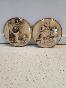 Vintage Peter Watson konvexer Glasdruck Kätzchen Erwartung, Frieden oder Krieg Paar - Bild 1 von 9
