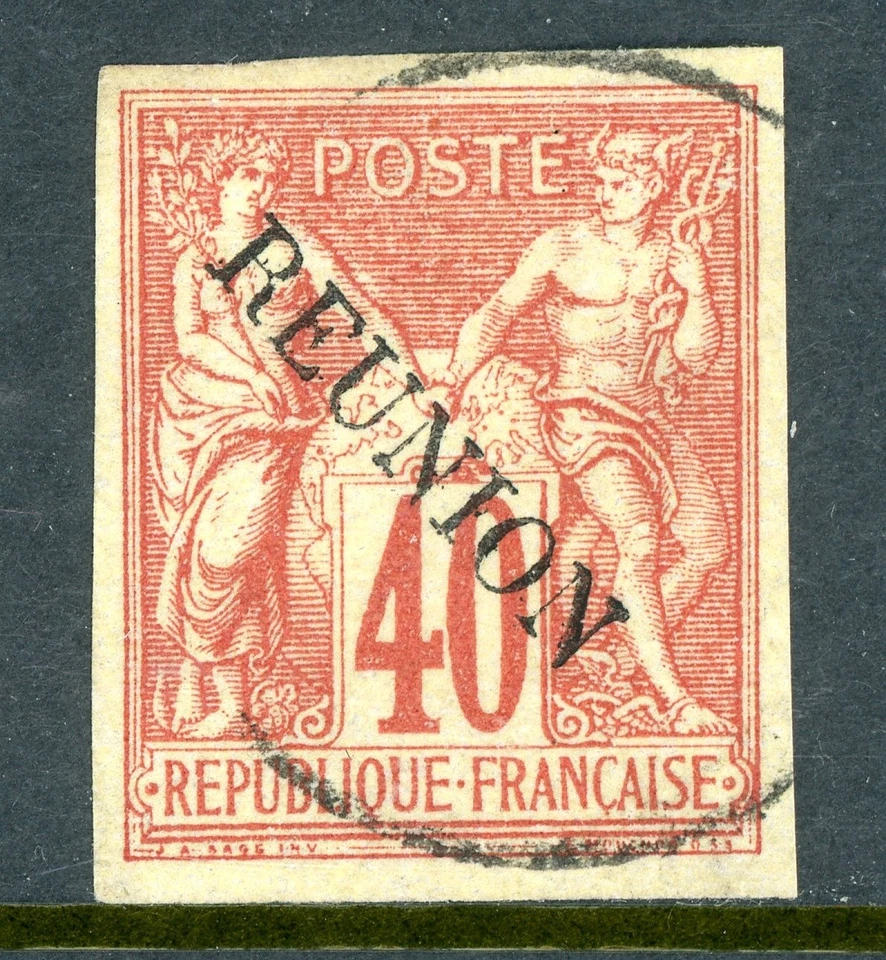 France Colonies 1891 Reunion 40¢ Vermillion Scott #14 VFU O499 - Image 1 of 4