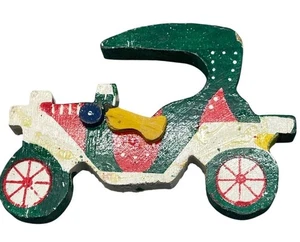 Christmas vintage car wood ornament green dots horn white 5x3.5" READ - Picture 1 of 8