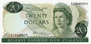 New Zealand $20 Dollars “Star Replacement” Currency Banknote 1977 CU - Picture 1 of 3