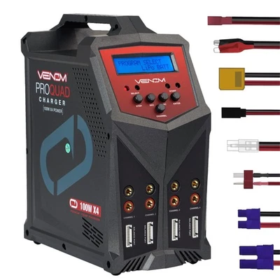 - Pro Quad LiPo Battery Fast Charger with LCD Screen - 4 Ports at 100W Each -... - Image 1 of 4