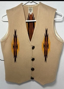 VTG Ortega’s Weaving Chimayo Vest Hand Woven 100% Wool Aztec Tan USA Size Small - Picture 1 of 9