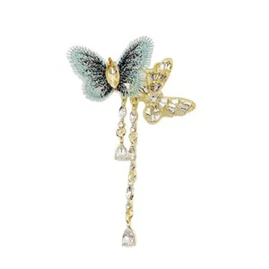 Shimmering Rhinestones Butterfly Tassels Brooch Stylish Outfit Enhancer Jewelry - Photo 1/8