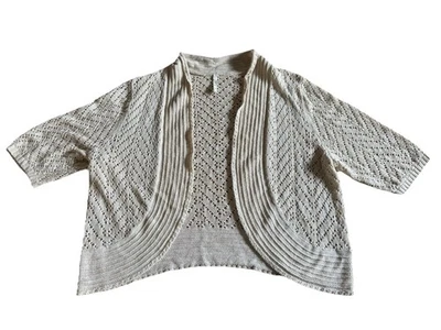 Cárdigan corto Leo and Nicole beige para mujer crochet manga corta abierto XXL Foto 1 de 4