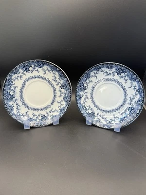 2  John Maddock Sons Royal Vitreous Blue White Floral 6” Saucer - image 1 of 4