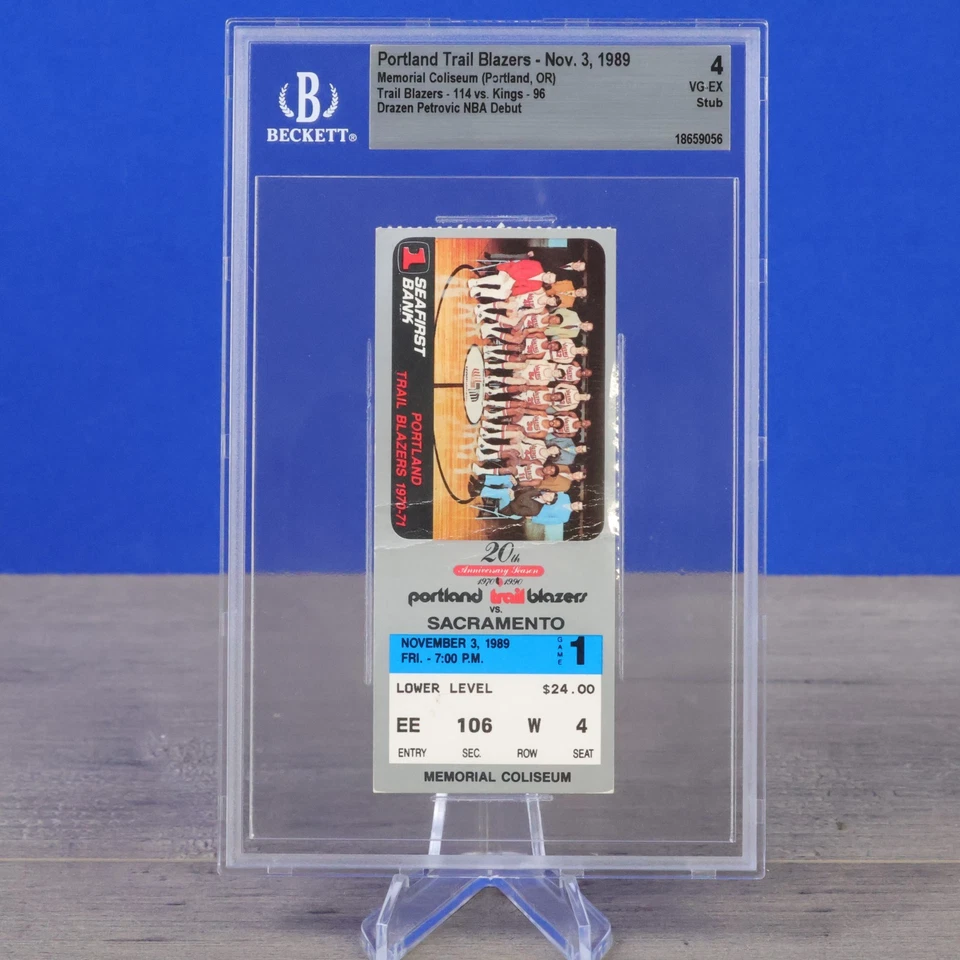 Drazen Petrovic NBA Debut Ticket Stub 11/3/89 Blazers Kings Beckett 4 VG-EX - Image 1 of 1