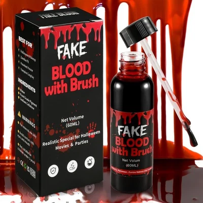 CANCJ Kunstblut 60 ml Dunkelrot Pinselapplikator - Halloween SFX Make-up Blut