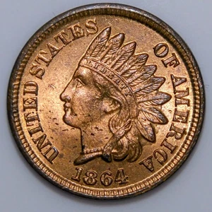 ~BEAUTIFUL LUSTER~ 1864 Indian Head Cent Bronze Choice RED BU i805 - Picture 1 of 2