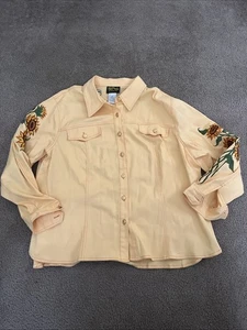 BOB MACKIE vintage pale yellow embroidered sunflower button front top 2XL - Picture 1 of 12