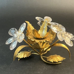 1 Vintage Hollywood Regency Gold vergoldet Metall & Kristall Tischkerzenhalter Italien 5" - Bild 1 von 11