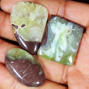 (3 PIECES BULK LOT) 110.25 Carat. NATURAL PREHNITE SHAPE CABOCHON LOOSE GEMSTONE - Picture 1 of 6