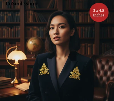 Gold Celtic Knot Cross Patch Irish Pair Embroidered Applique Iron on Dress Suit - Image 1 of 4