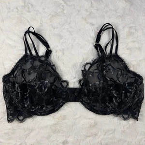 Victoria’s Secret sehr sexy tief ausgeschnittener Halb-BH Herz Netz 36D schwarz Spitze Bügel - Bild 1 von 9