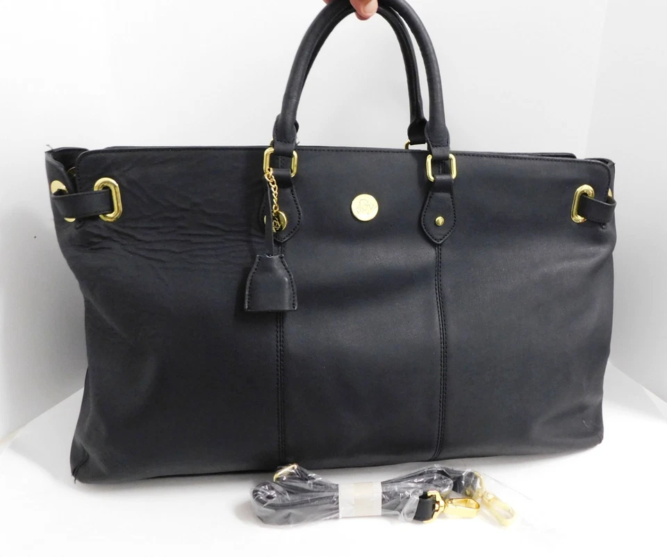 Joy Mangano Black Textured Leather XL Tote Carry All Bag w/ Watch - Image 1 of 4