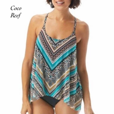 Camiseta de natación Tankini Coco Reef Wild Stripes capa de malla espalda deportiva nueva con etiquetas talla 32C Foto 1 de 4