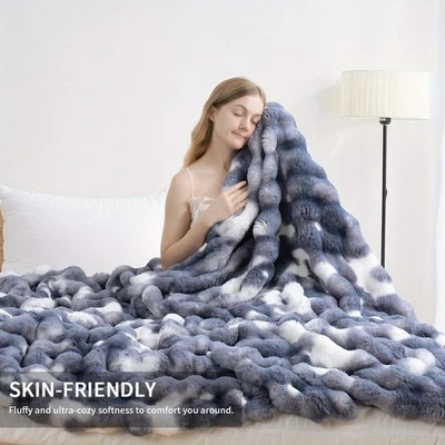 Orhopui 1 件装双面兔子抓绒毯柔软温暖纯色人造毛皮毛绒沙发 — 第 1/4 张图片