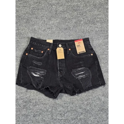 NEW Levi's 501 Black Denim High Rise Distressed Cutoff Shorts Women's Size 28 - Image 1 of 4