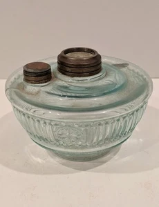 Antique Hanging Oil Lamp Teal Green Glass Brass Hardware Ribbed Round - Picture 1 of 4