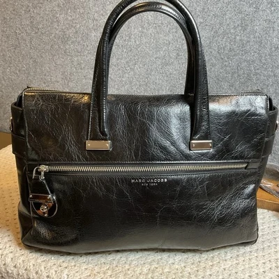 Marc Jacobs Black Leather East West Medium Satchel Tote Crossbody W/ Silver - Image 1 of 4