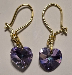 Preciosos Pendientes Colgantes Corazón Cristal Púrpura Tono Dorado - Imagen 1 de 2