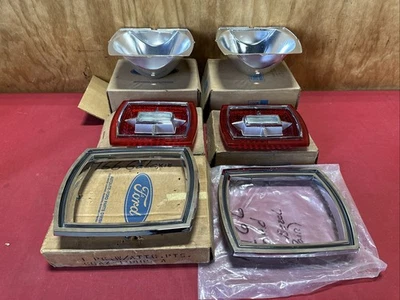 NOS 1966 FORD GALAXIE TAIL LIGHT BEZELS TRIM HOUSING LENSES C6AZ-13489-A 66 - Image 1 of 4