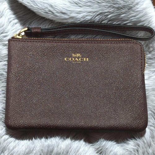 Portafoglio Coach Signature Wristlet Merlot bordeaux glitter pochette pelle ciottolata