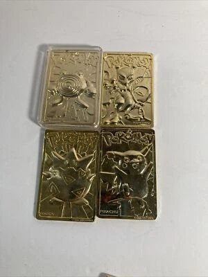 1999 Pokemon 23k Gold Plated Card Pikachu Mewtwo Poliwhirl Togepi - Image 1 of 4
