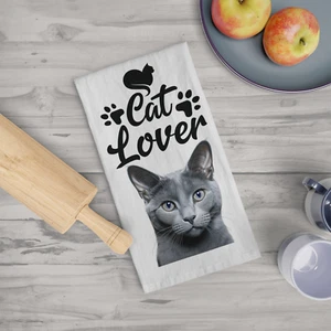 Gray cat lover tea towel - Picture 1 of 3