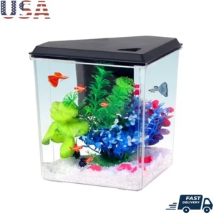 Kunststoff Aquarium mit Deckel Filterkartusche LED Licht 1 GAL Tank Zubehör schwarz - Bild 1 von 8
