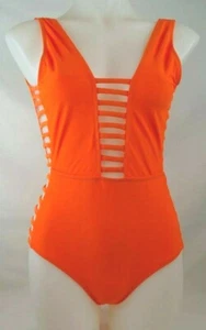 Missguided Neon Orange One Piece Strappy Sides Swimsuit Women's Sz Medium/6 NWT  - Picture 1 of 12