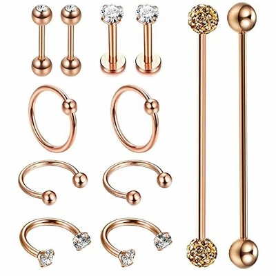 Pendiente piercing cartílago tragus hélice hélice barra industrial de acero inoxidable 12 piezas Foto 1 de 4