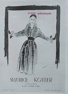 PUBLICITE MAURICE KOTLER FOURRURES MANTEAU SIGNE SOUCHI DE 1949 FRENCH AD PUB - Bild 1 von 1
