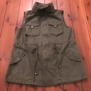 PLEIONE GILET cargo verde militare utility PICCOLO vita stretta tasche finto collo S - Foto 1 di 15