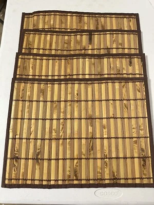 Bamboo Placemats Set of 4 Rolling Tan Brown 13" x 17.5” - Image 1 of 4