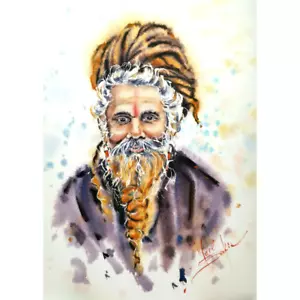 Original Aquarell Gemälde Nepalesischer Mann Portrait Gemälde 11,69"x8,27" - Bild 1 von 2