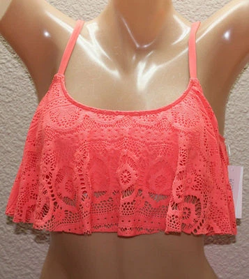  NEW Kenneth Cole SST Cropped Crochet Popover Flounce Bikini Top Seafoam M Mediu Foto 1 de 3