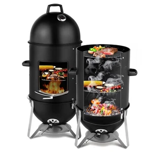 Vertical Steel Charcoal Smoker, Heavy Duty Three Layer Round BBQ Grill Smokey** - Picture 1 of 15