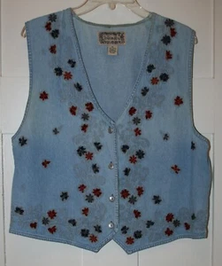 TonTrum Blues Damenweste Denim bestickt Applikation Blumen blau Größe XL - Bild 1 von 9