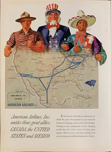 Vintage 1943 American Airlines Three Great Allies Print Ad Advertisement  - Picture 1 of 1