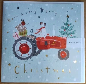Whistlefish Festive Red Tractor Have A Very Merry Christmas Card Dog Farm Z183 - Picture 1 of 1