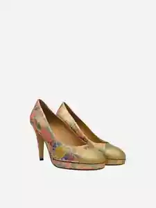 CHANEL Paris-Dubai Cap Toe Gold Multicolor Leather & Lurex Fabric 100mm Pumps - Picture 1 of 5