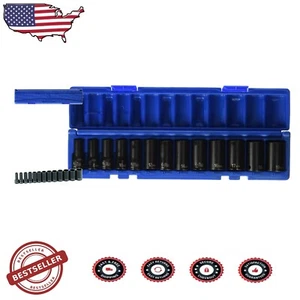 Chrome Molybdenum 3/8" Drive 13-Piece Socket Set - Versatile 12-Point Design - Picture 1 of 6