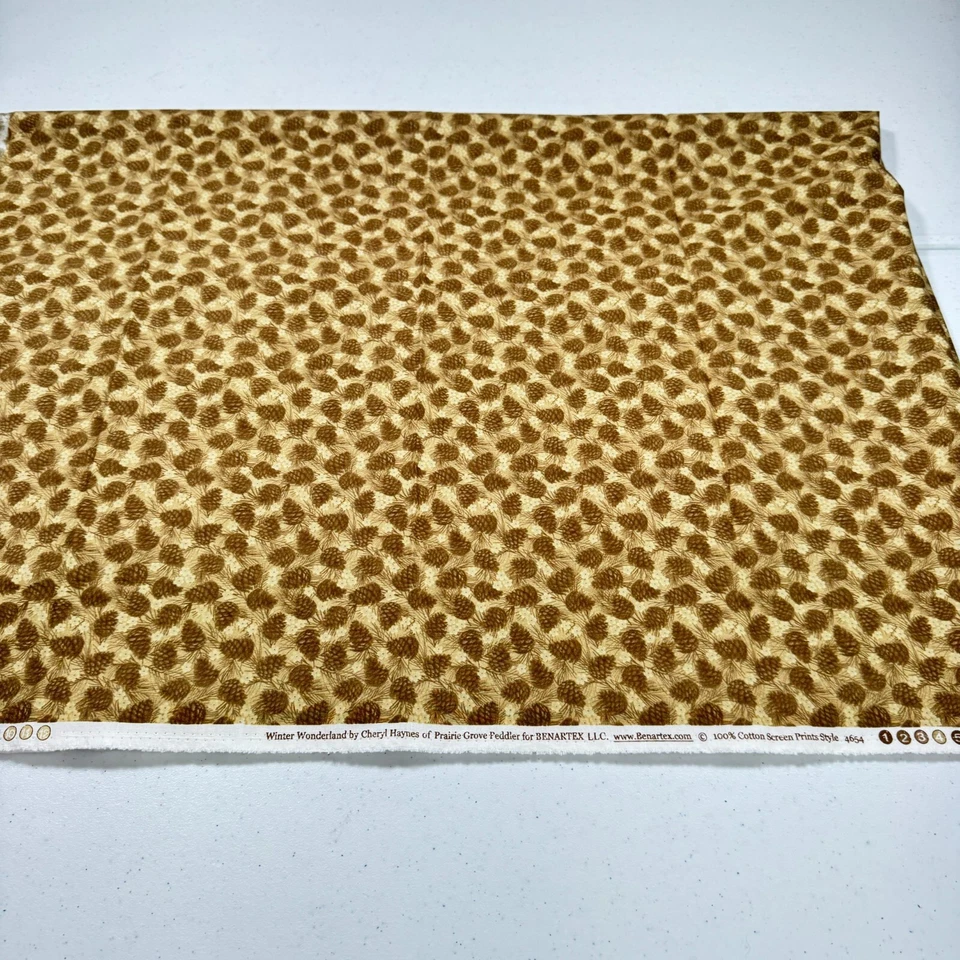 vintage benartex fabric brown pine cones winter wonderland 44x60 1.6 yards y2k - Image 1 of 4