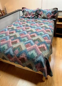 Vintage 80s Muted Abstract Southwestern Duvet Cover and Pillow Shams -Full/Queen - Picture 1 of 10