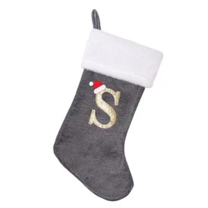 20 Inches Monogram Christmas Stockings with Letters, Large Super Letter S Gray - Picture 1 of 6