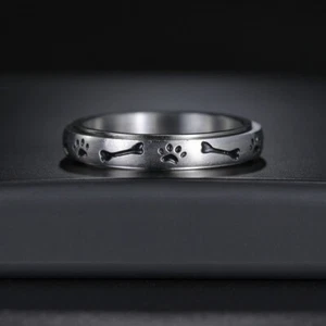4mm Stainless Steel Fidget Anxiety Worry Relieving Pet Paw Band Rings Women Mens - Picture 1 of 11