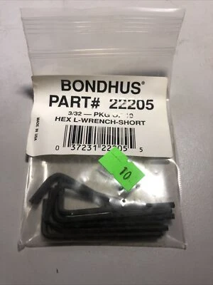 Bondhus 3/32” Hex L-wrench Short Length 10 Pack  - Image 1 of 2