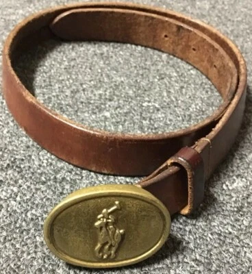 Vtg 70s Kids Polo Ralph Lauren Belt Sz. 24 Brown Leather Brass Buckle USA Sport - Image 1 of 4